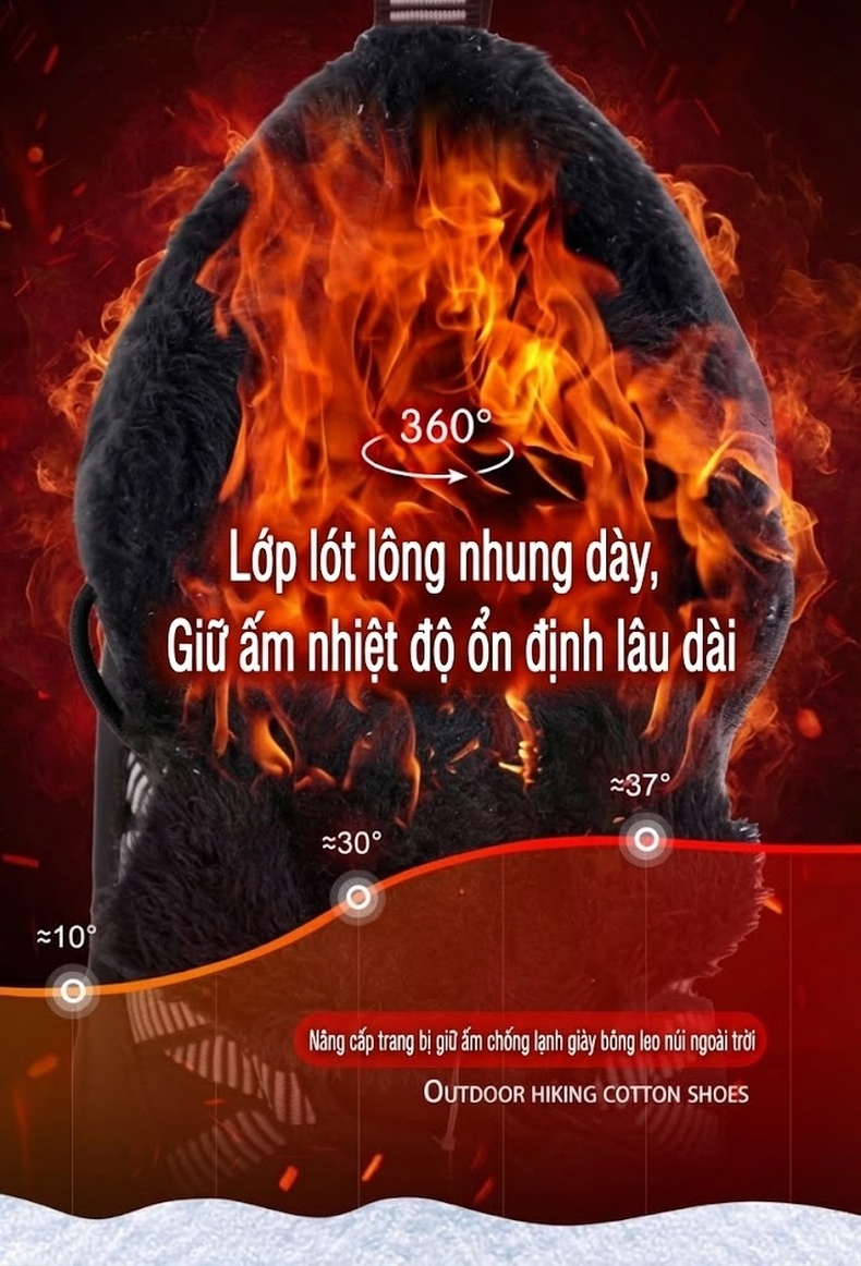 Giày Boot Đi Tuyết Cổ Cao Nam Nữ Lót Lông Dày Dặn Chống Thấm Nước Chống Trượt Đế Cao 3cm chi tiết 50