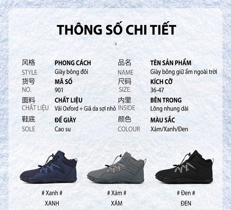 Giày Boot Đi Tuyết Cổ Cao Nam Nữ Lót Lông Dày Dặn Chống Thấm Nước Chống Trượt Đế Cao 3cm chi tiết 51
