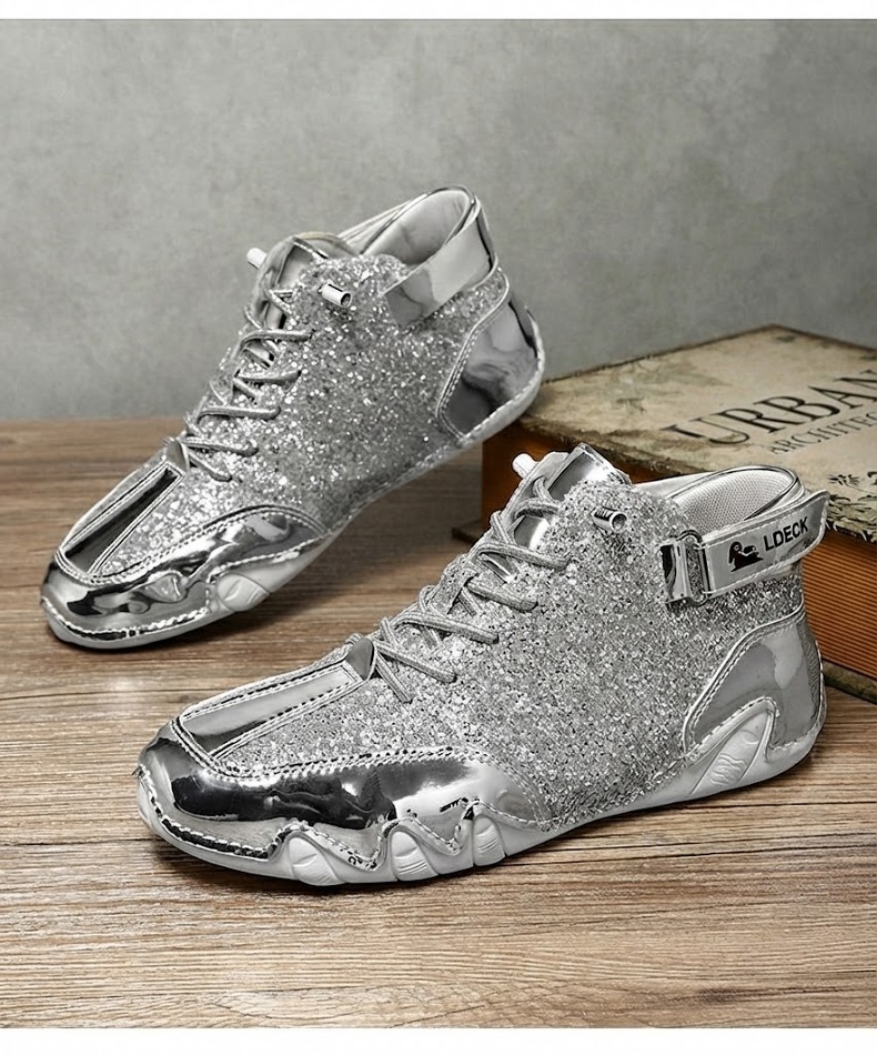 Giày Boot Martin Cao Cổ Unisex Bề Mặt Da Bóng Chiều Cao Đế Khoảng 3cm Màu Vàng, Bạc, Đen chi tiết 34