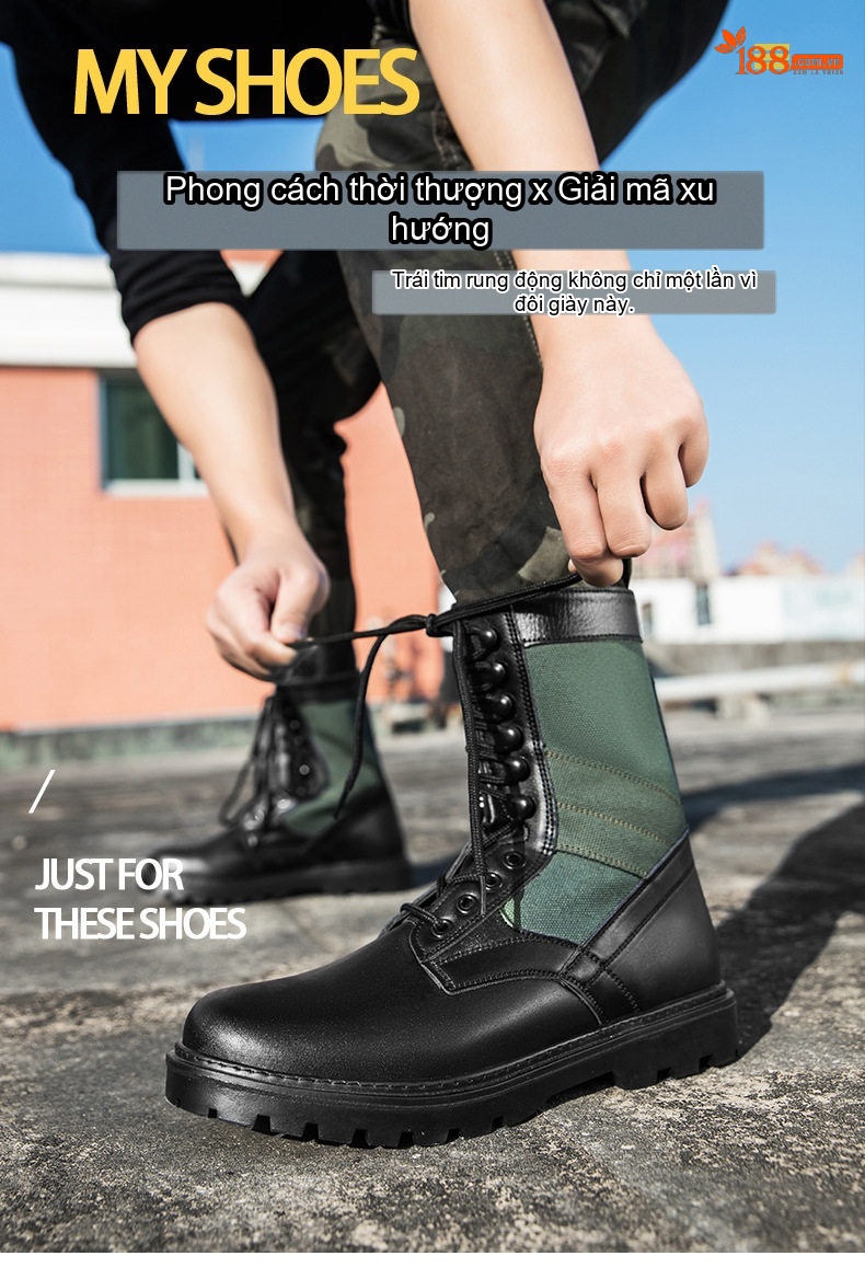 Giày Boot Martin Cổ Cao Nam Da Thật Chiều Cao Đế Khoảng 3cm Màu Đen chi tiết 1