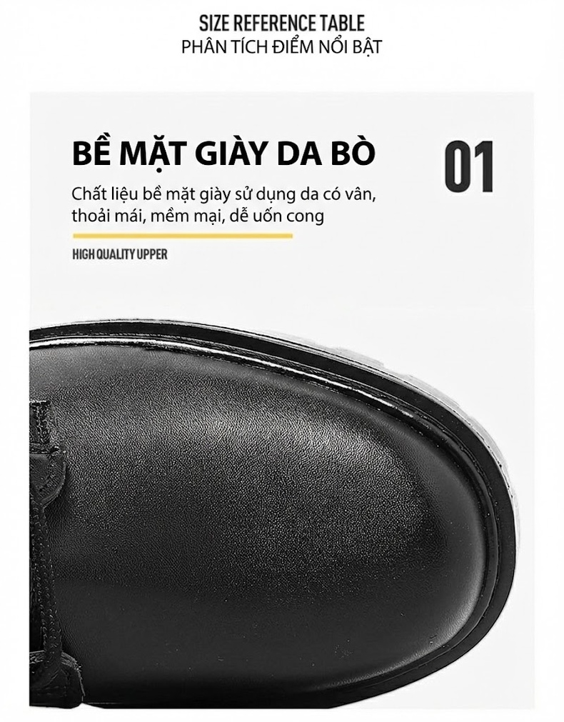 Giày Boot Martin Cổ Cao Nam Da Thật Chiều Cao Đế Khoảng 3cm Màu Đen chi tiết 3