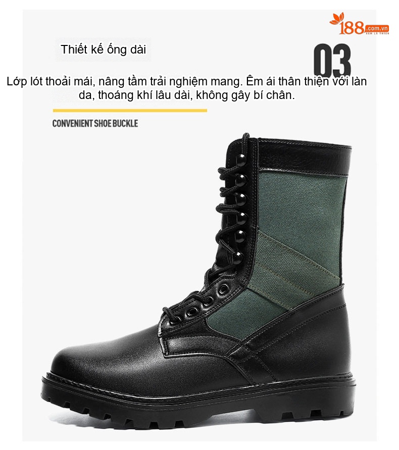 Giày Boot Martin Cổ Cao Nam Da Thật Chiều Cao Đế Khoảng 3cm Màu Đen chi tiết 5