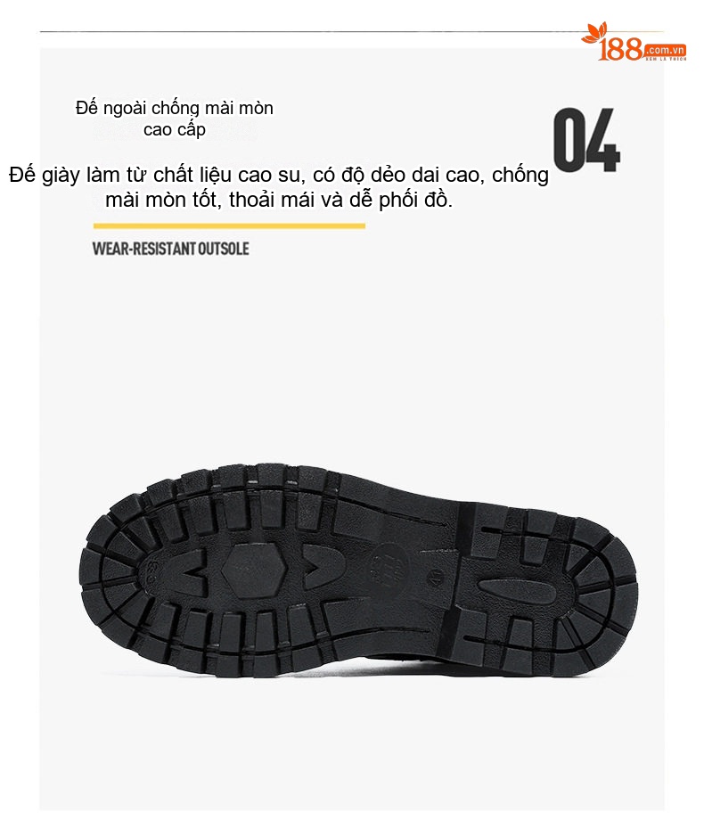 Giày Boot Martin Cổ Cao Nam Da Thật Chiều Cao Đế Khoảng 3cm Màu Đen chi tiết 6