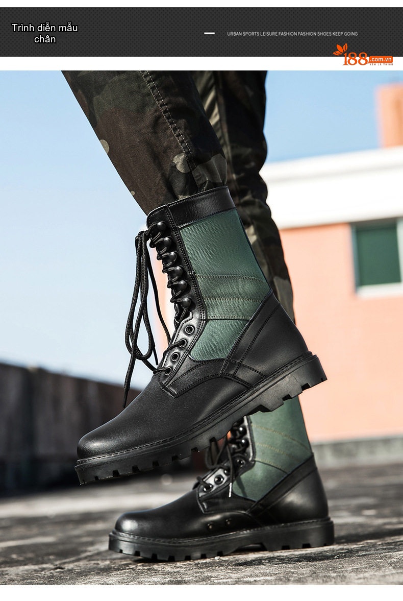 Giày Boot Martin Cổ Cao Nam Da Thật Chiều Cao Đế Khoảng 3cm Màu Đen chi tiết 7