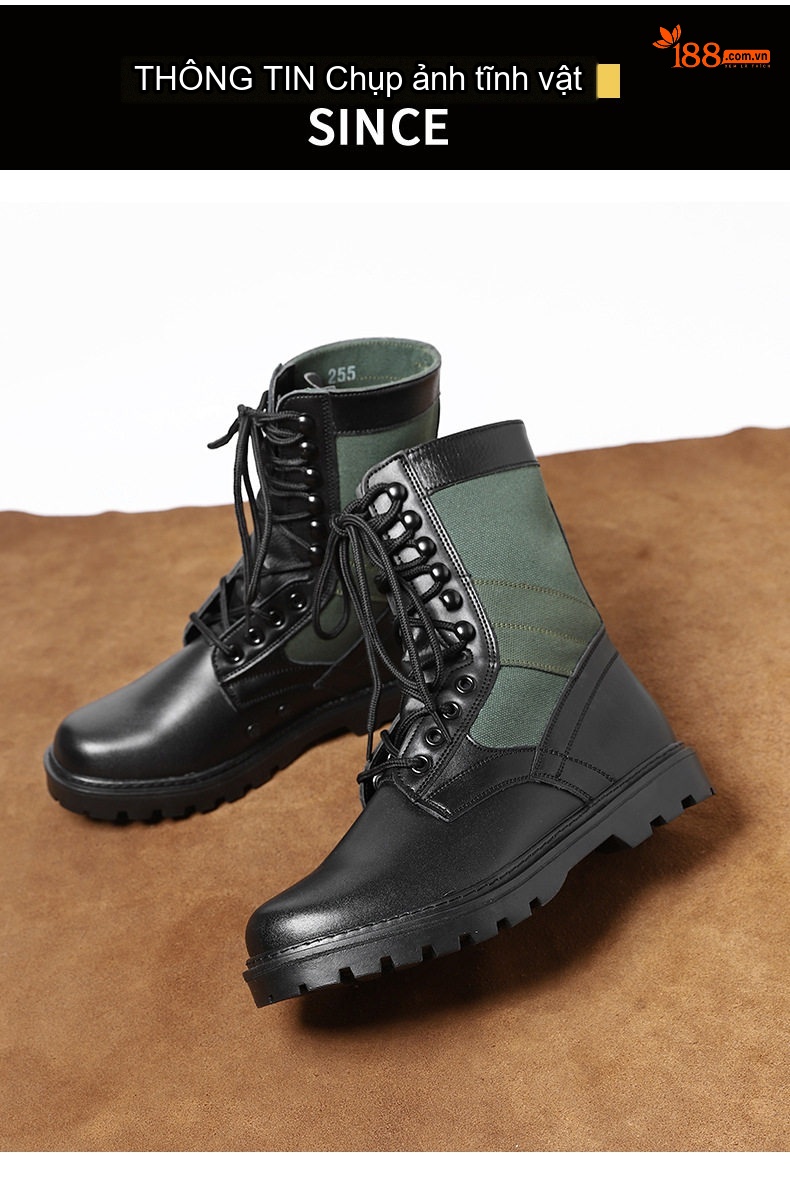 Giày Boot Martin Cổ Cao Nam Da Thật Chiều Cao Đế Khoảng 3cm Màu Đen chi tiết 14