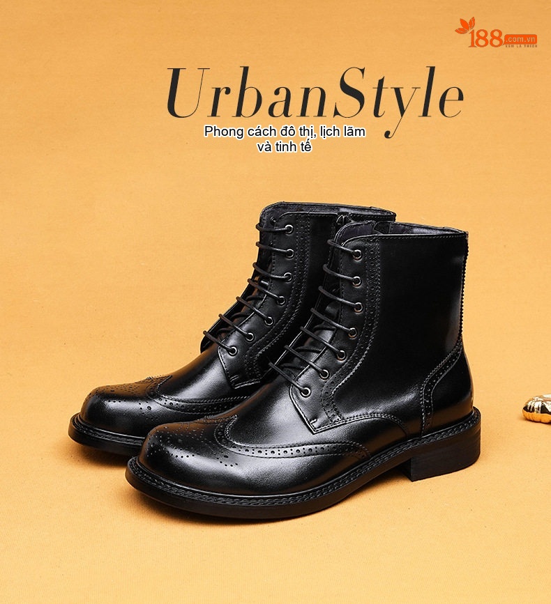 Giày Boot Martin Nam Cao Cổ Da Bóng Phong Cách Anh Quốc Chiều Cao Đế Khoảng 3cm Màu Đen, Nâu chi tiết 1