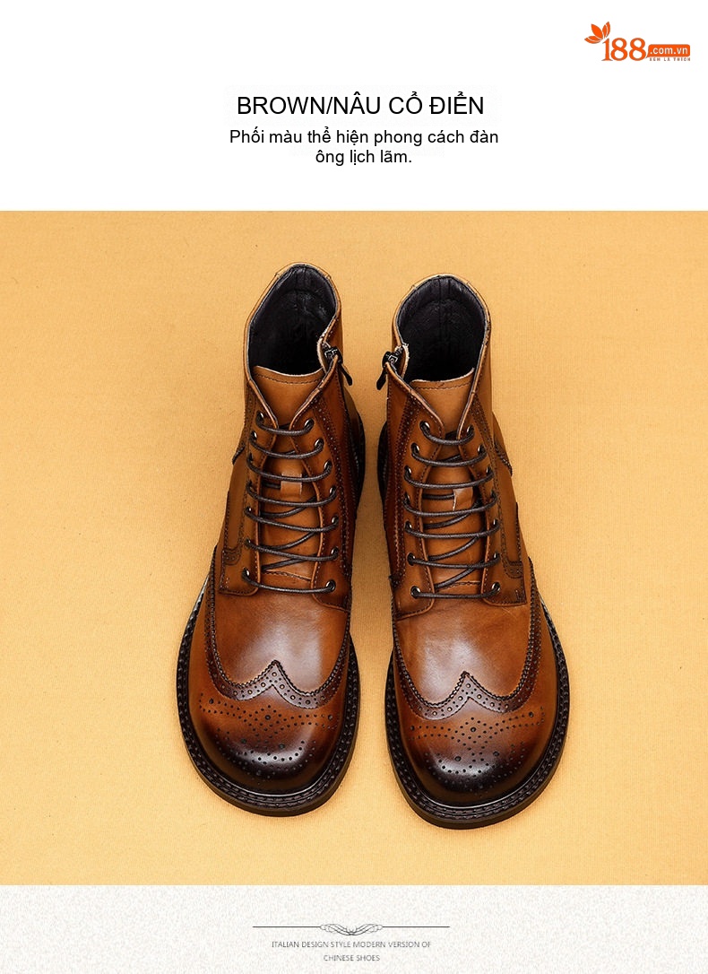 Giày Boot Martin Nam Cao Cổ Da Bóng Phong Cách Anh Quốc Chiều Cao Đế Khoảng 3cm Màu Đen, Nâu chi tiết 12
