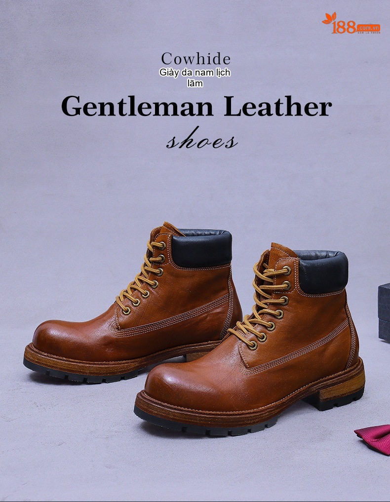 Giày Boot Martin Nam Cao Cổ Da Thật Kiểu Dáng Cổ Điển Chiều Cao Đế Khoảng 3cm Màu Nâu, Đen chi tiết 1