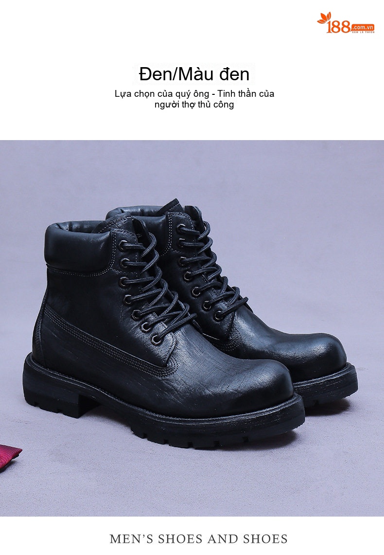 Giày Boot Martin Nam Cao Cổ Da Thật Kiểu Dáng Cổ Điển Chiều Cao Đế Khoảng 3cm Màu Nâu, Đen chi tiết 10