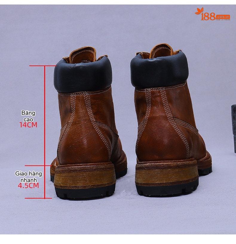 Giày Boot Martin Nam Cao Cổ Da Thật Kiểu Dáng Cổ Điển Chiều Cao Đế Khoảng 3cm Màu Nâu, Đen chi tiết 20