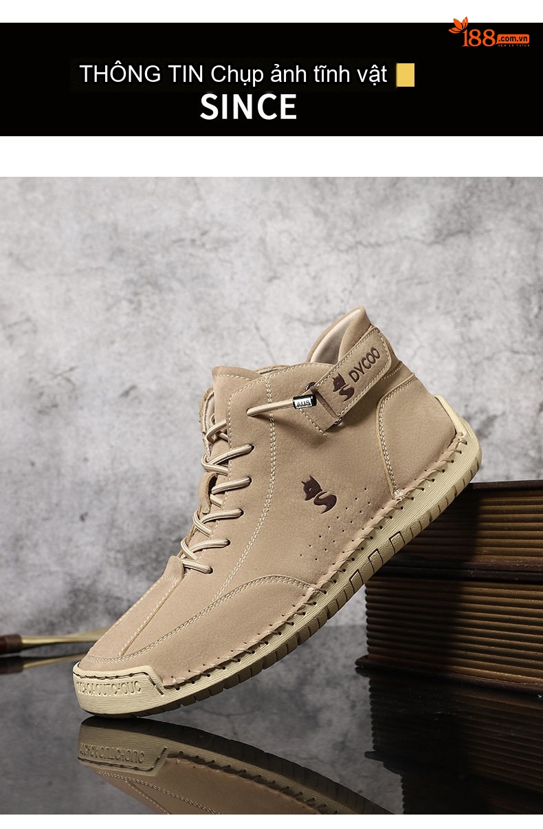 Giày Boot Martin Nam Cao Cổ Khâu Tay Thủ Công Mùa Đông Chiều Cao Đế Khoảng 3cm Màu Kem, Đen, Xám chi tiết 31