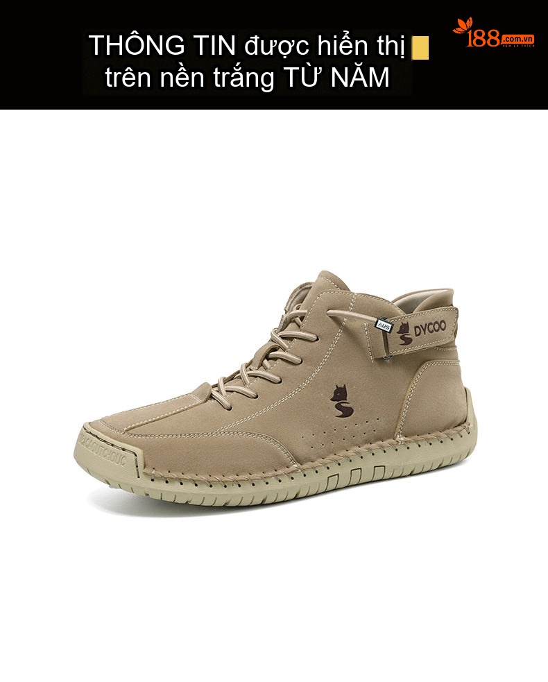 Giày Boot Martin Nam Cao Cổ Khâu Tay Thủ Công Mùa Đông Chiều Cao Đế Khoảng 3cm Màu Kem, Đen, Xám chi tiết 40