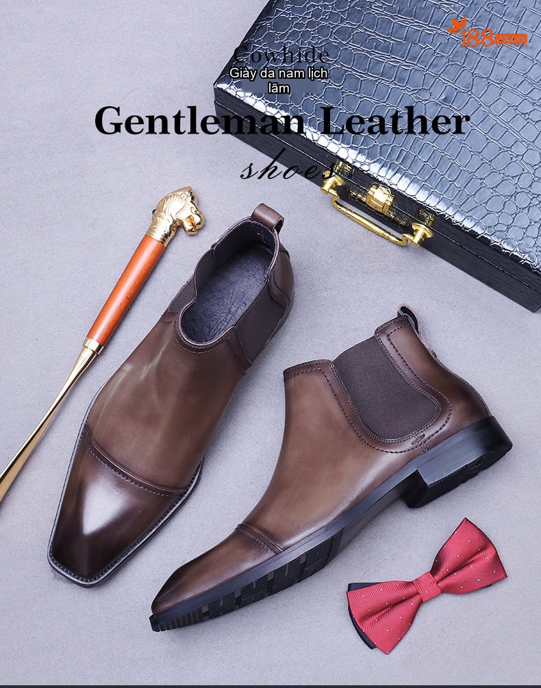 Giày Boot Martin Nam Da Bò Cao Cổ Chiều Cao Đế Khoảng 3cm Màu Đen, Nâu chi tiết 1