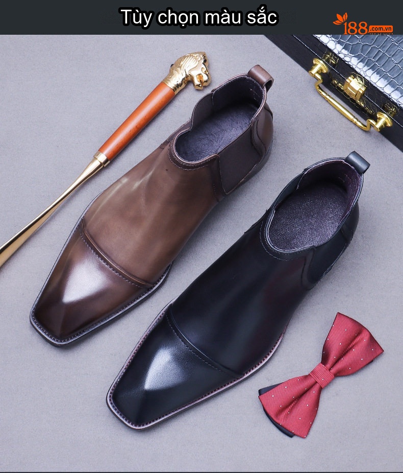 Giày Boot Martin Nam Da Bò Cao Cổ Chiều Cao Đế Khoảng 3cm Màu Đen, Nâu chi tiết 2