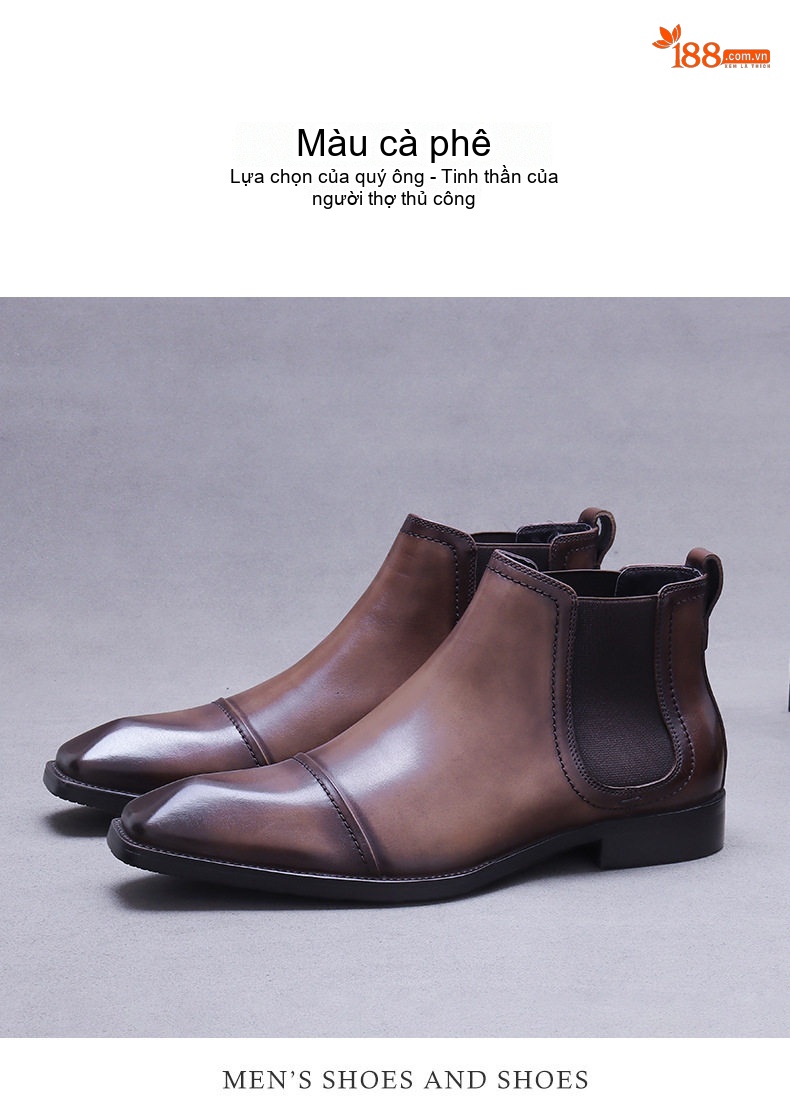 Giày Boot Martin Nam Da Bò Cao Cổ Chiều Cao Đế Khoảng 3cm Màu Đen, Nâu chi tiết 3