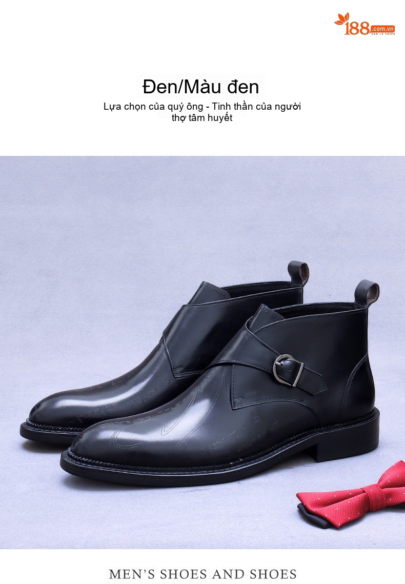 Giày Boot Martin Nam Da Bò Khóa Cài Phong Cách Anh Chiều Cao Đế Khoảng 3cm Màu Đen, Nâu chi tiết 10