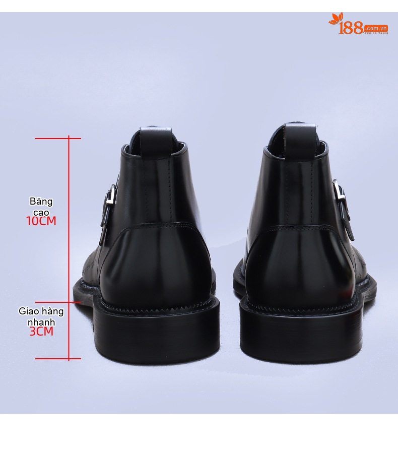 Giày Boot Martin Nam Da Bò Khóa Cài Phong Cách Anh Chiều Cao Đế Khoảng 3cm Màu Đen, Nâu chi tiết 16