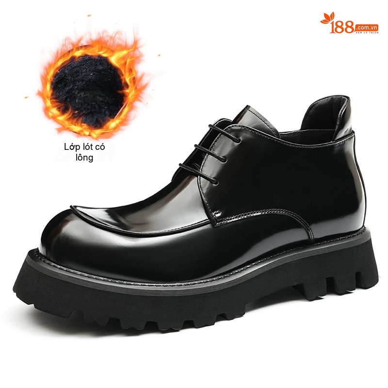 Giày Boot Martin Nam Da Bò Thủ Công Tăng Chiều Cao 4.5cm Đế Dày Phong Cách Anh Quốc Màu Đen