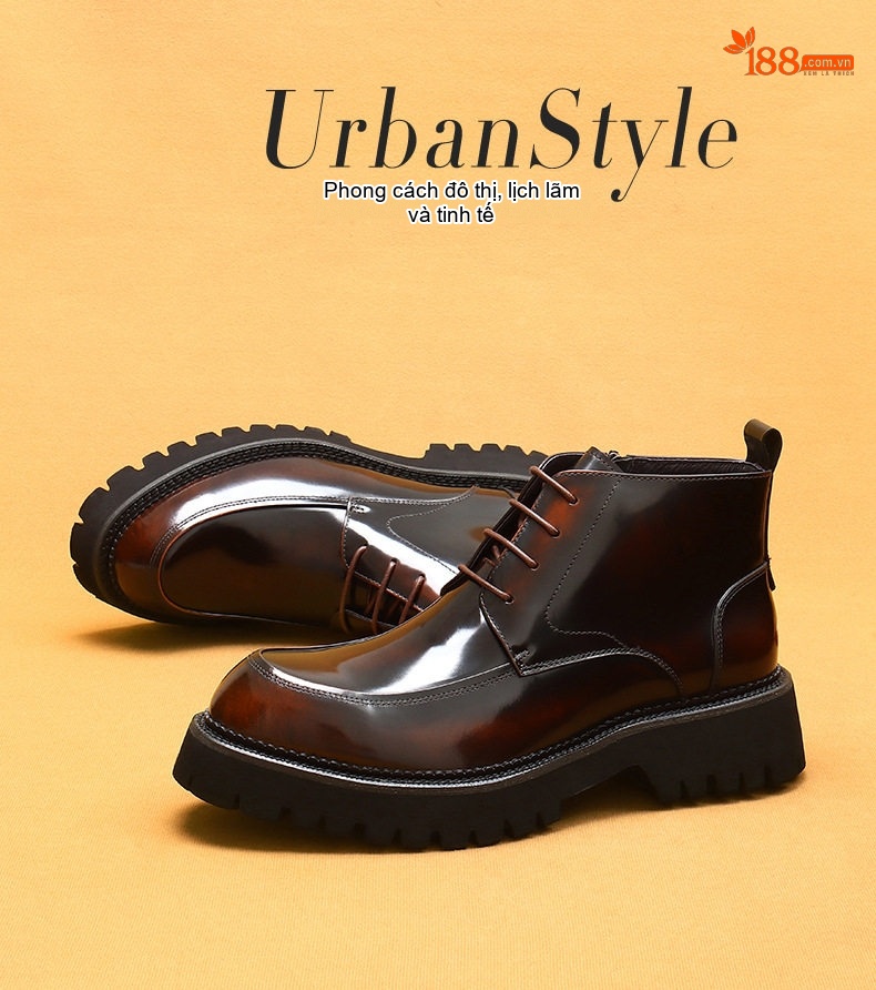 Giày Boot Martin Nam Da Bóng Có Khóa Kéo Chiều Cao Đế Khoảng 5cm Màu Đen, Nâu chi tiết 1