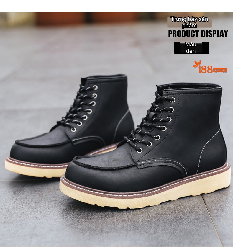 Giày Boot Martin Nam Da Bóng Cổ Lửng Đế Cao 3cm Phong Cách Mỹ Cổ Điển chi tiết 6