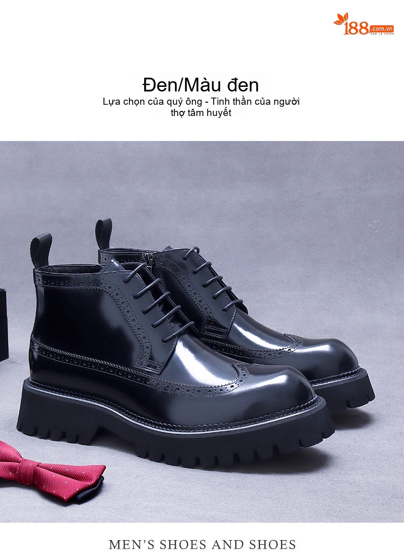 Giày Boot Martin Nam Da Bóng Kiểu Anh Quốc Chiều Cao Đế Khoảng 5cm Màu Nâu Đen chi tiết 10