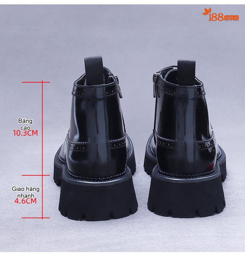 Giày Boot Martin Nam Da Bóng Kiểu Anh Quốc Chiều Cao Đế Khoảng 5cm Màu Nâu Đen chi tiết 16