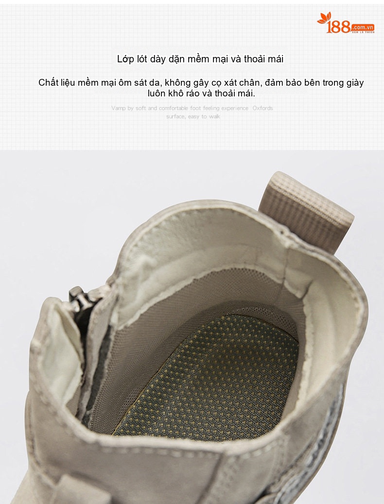 Giày Boot Martin Nam Da Mờ Cổ Cao Khóa Kéo Bên Hông Chiều Cao Đế Khoảng 3cm Màu Xám chi tiết 6