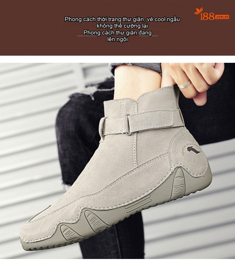 Giày Boot Martin Nam Da Mờ Cổ Cao Khóa Kéo Bên Hông Chiều Cao Đế Khoảng 3cm Màu Xám chi tiết 7