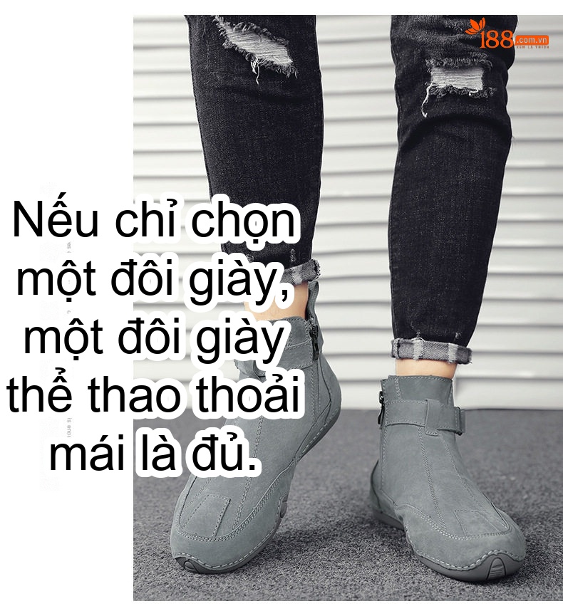 Giày Boot Martin Nam Da Mờ Cổ Cao Khóa Kéo Bên Hông Chiều Cao Đế Khoảng 3cm Màu Xám chi tiết 11