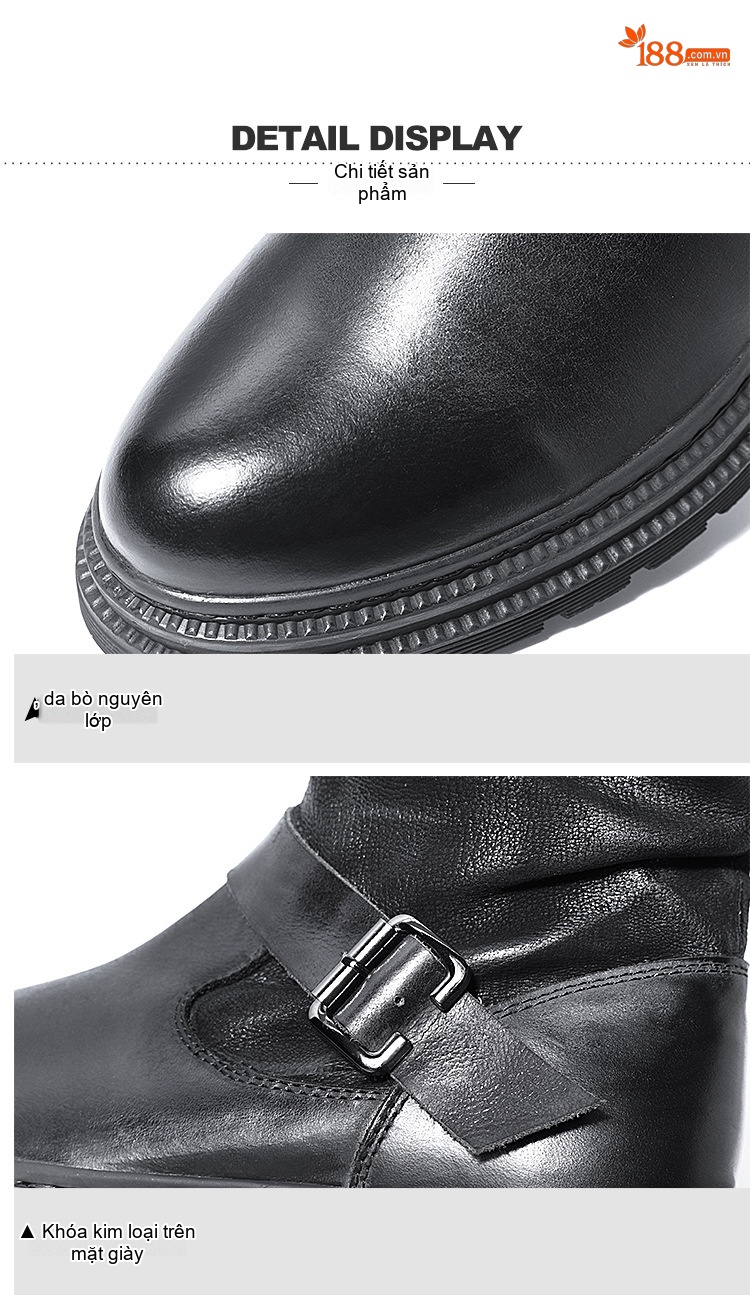 Giày Boot Martin Nam Da Thật Cao Cổ Phong Cách Anh Chiều Cao Đế Khoảng 4cm Màu Đen, Nâu chi tiết 9