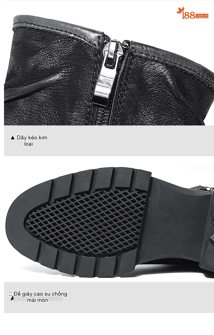 Giày Boot Martin Nam Da Thật Cao Cổ Phong Cách Anh Chiều Cao Đế Khoảng 4cm Màu Đen, Nâu chi tiết 10