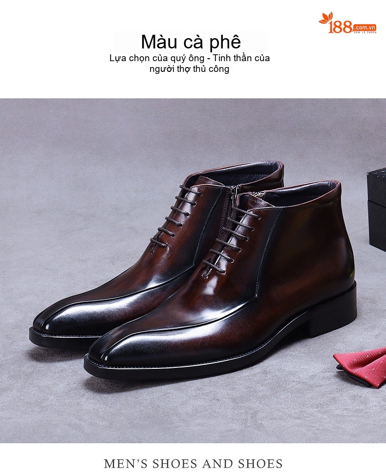 Giày Boot Martin Nam Da Thật Khóa Kéo Mũi Nhọn Cao Cổ Chiều Cao Đế Khoảng 3cm Màu Đen, Nâu chi tiết 11