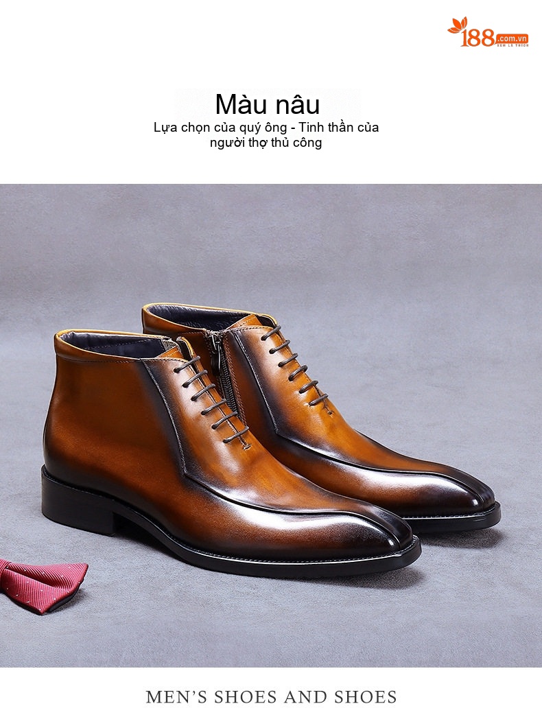 Giày Boot Martin Nam Da Thật Khóa Kéo Mũi Nhọn Cao Cổ Chiều Cao Đế Khoảng 3cm Màu Đen, Nâu chi tiết 17