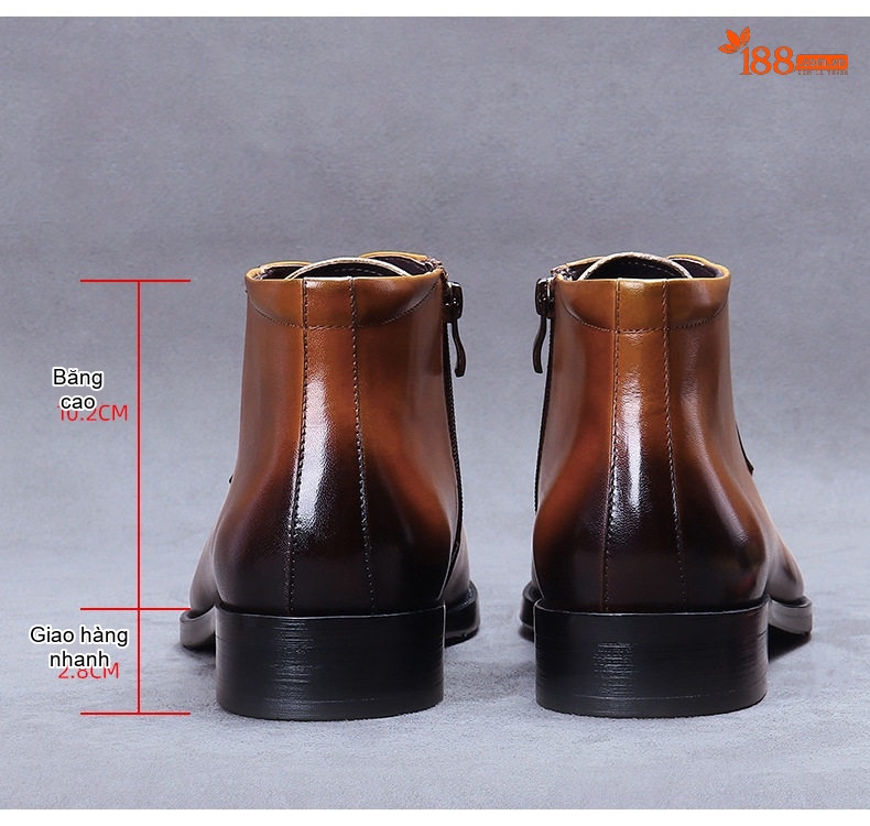 Giày Boot Martin Nam Da Thật Khóa Kéo Mũi Nhọn Cao Cổ Chiều Cao Đế Khoảng 3cm Màu Đen, Nâu chi tiết 22
