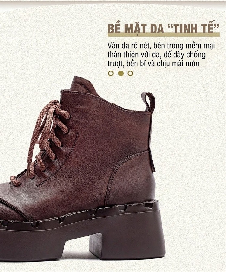 Giày Boot Martin Nữ Cổ Cao Da Mờ Đế Dày Tăng Chiều Cao Khoảng 6cm Màu Đen, Nâu chi tiết 3