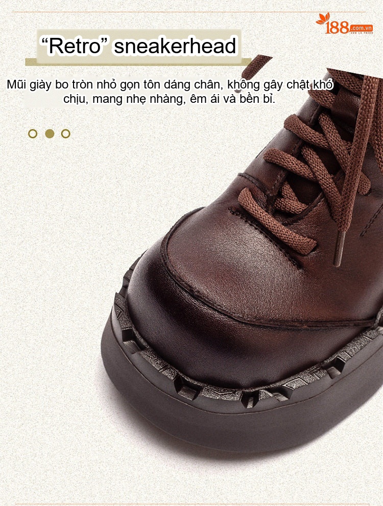Giày Boot Martin Nữ Cổ Cao Da Mờ Đế Dày Tăng Chiều Cao Khoảng 6cm Màu Đen, Nâu chi tiết 4