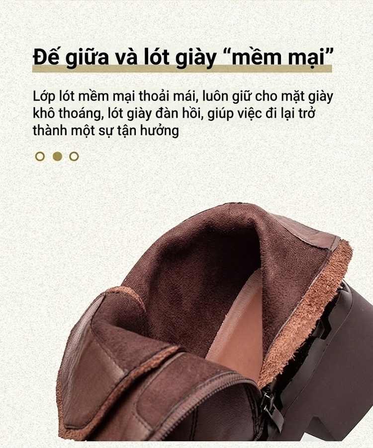 Giày Boot Martin Nữ Cổ Cao Da Mờ Đế Dày Tăng Chiều Cao Khoảng 6cm Màu Đen, Nâu chi tiết 6