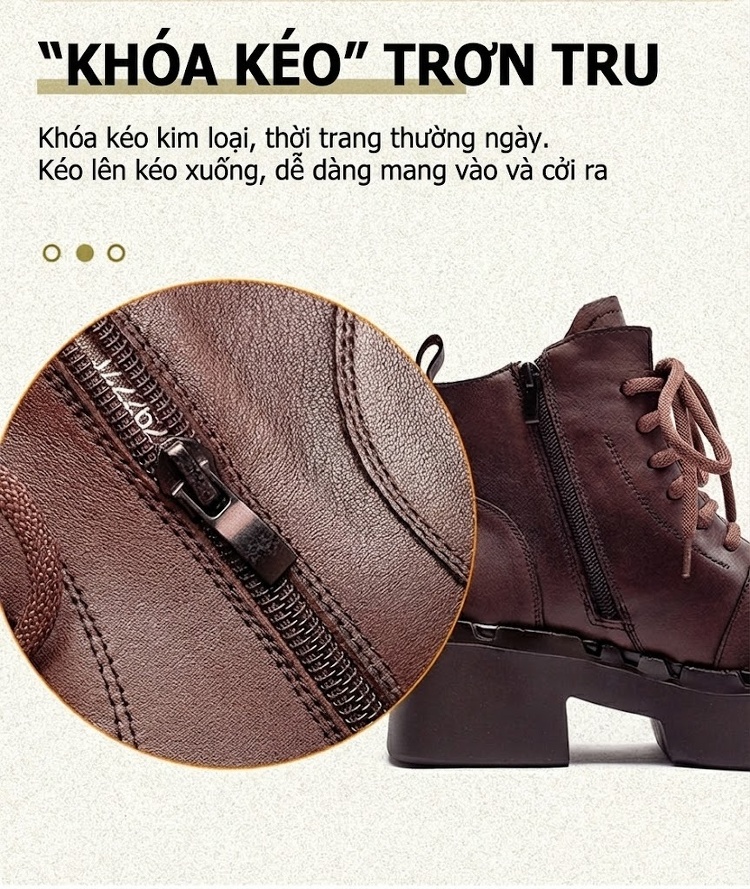 Giày Boot Martin Nữ Cổ Cao Da Mờ Đế Dày Tăng Chiều Cao Khoảng 6cm Màu Đen, Nâu chi tiết 7