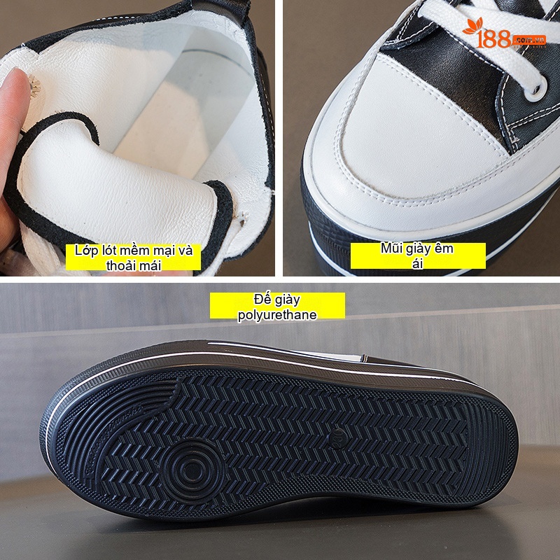 Giày Boot Martin Nữ Cổ Cao Dây Buộc Chiều Cao Đế 7.5cm Màu Trắng, Đen