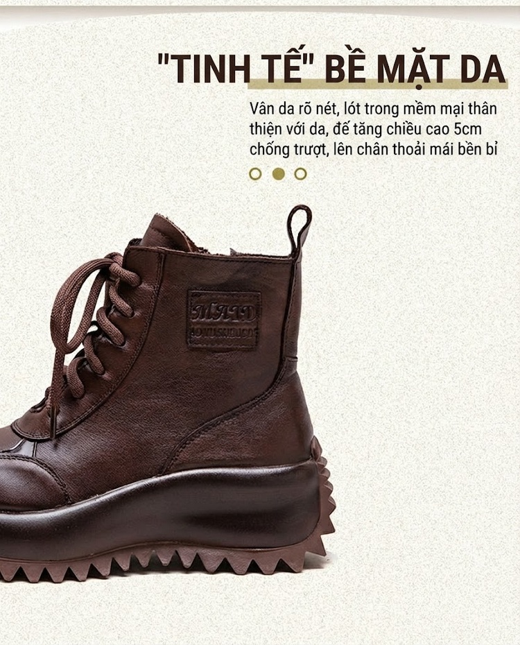 Giày Boot Martin Nữ Cổ Ngắn Đế Dày Phong Cách Anh Quốc Chiều Cao Đế Khoảng 5cm Màu Đen, Nâu chi tiết 3