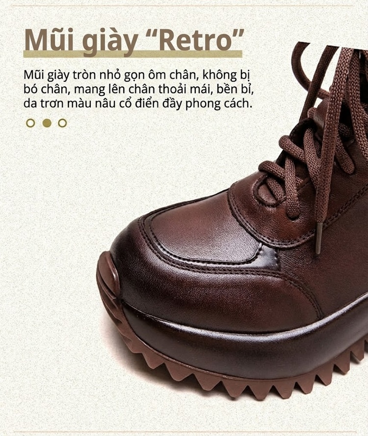 Giày Boot Martin Nữ Cổ Ngắn Đế Dày Phong Cách Anh Quốc Chiều Cao Đế Khoảng 5cm Màu Đen, Nâu chi tiết 4