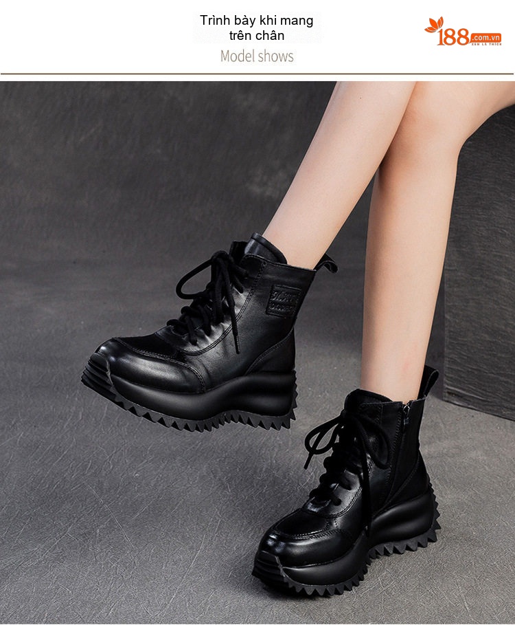 Giày Boot Martin Nữ Cổ Ngắn Đế Dày Phong Cách Anh Quốc Chiều Cao Đế Khoảng 5cm Màu Đen, Nâu chi tiết 7