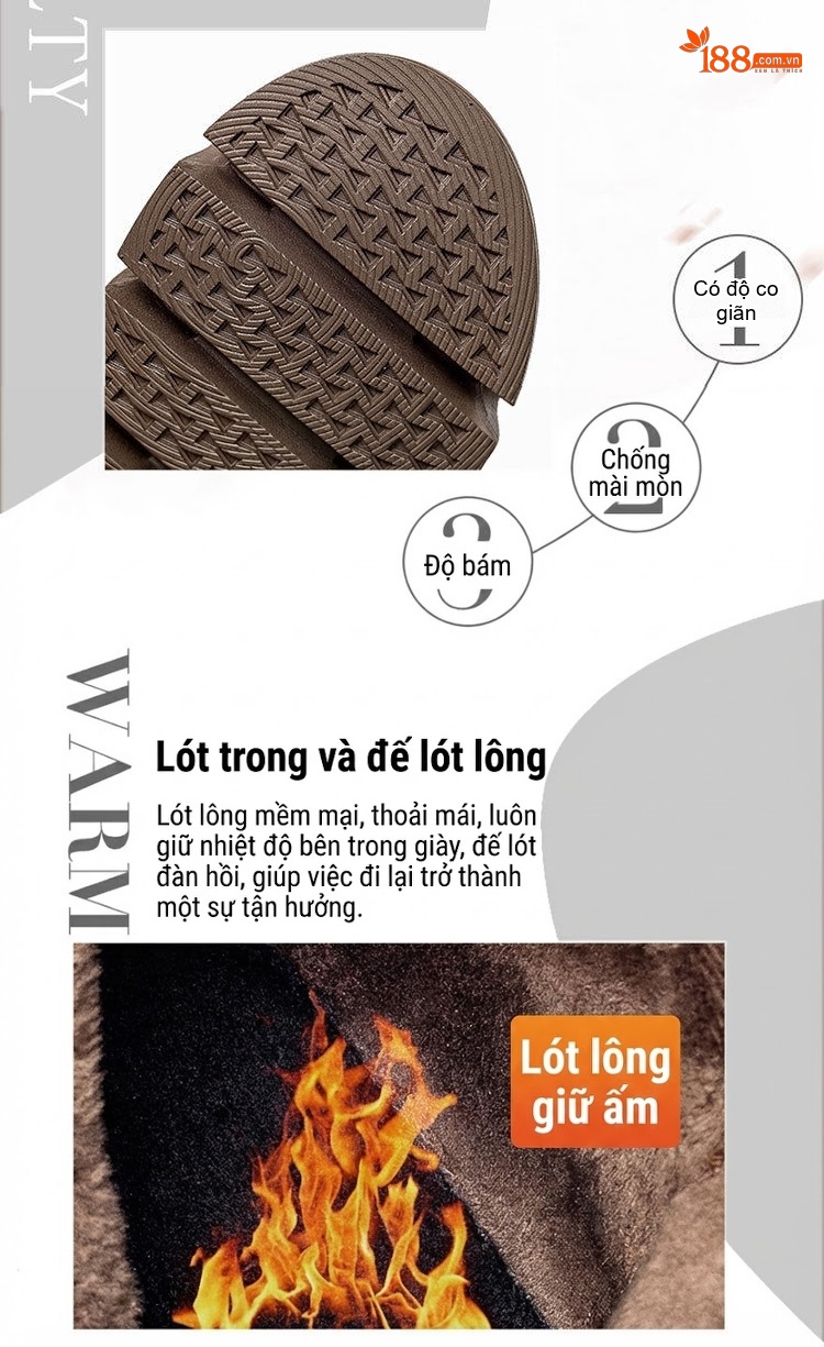 Giày Boot Martin Nữ Da Bò Cao Cổ Đế Bánh Mì Chiều Cao Đế Khoảng 5cm Lót Lông Màu Nâu, Đen chi tiết 3