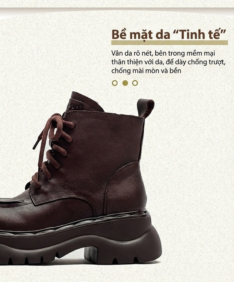 Giày Boot Martin Nữ Da Bò Cổ Cao Có Khóa Bên Hông Phong Cách Anh Quốc Chiều Cao Đế Khoảng 5cm Màu Đen, Nâu chi tiết 3