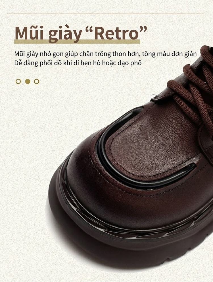 Giày Boot Martin Nữ Da Bò Cổ Cao Có Khóa Bên Hông Phong Cách Anh Quốc Chiều Cao Đế Khoảng 5cm Màu Đen, Nâu chi tiết 4