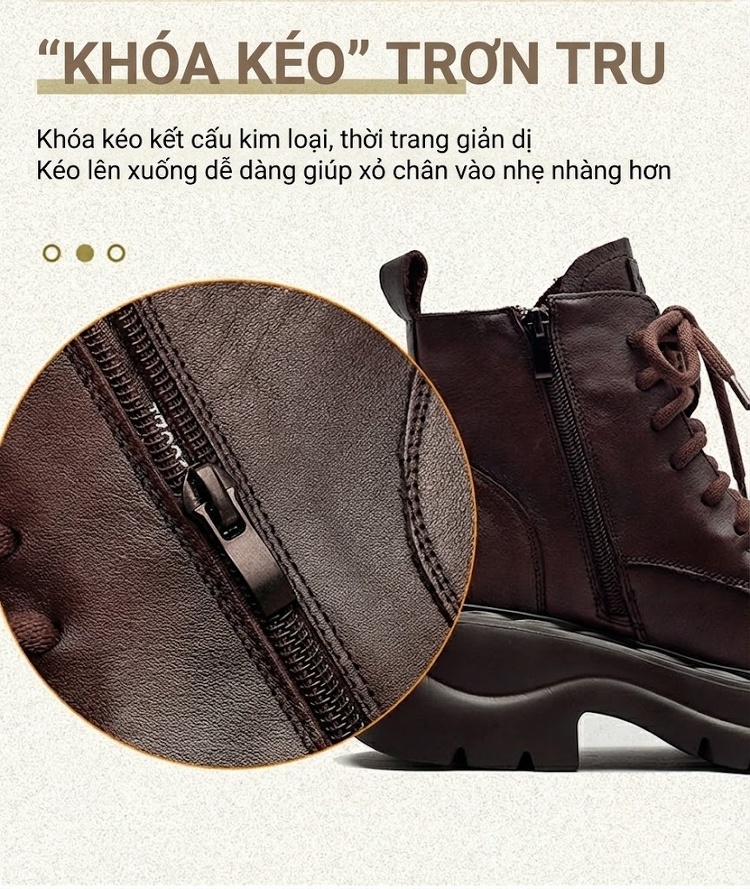 Giày Boot Martin Nữ Da Bò Cổ Cao Có Khóa Bên Hông Phong Cách Anh Quốc Chiều Cao Đế Khoảng 5cm Màu Đen, Nâu chi tiết 7