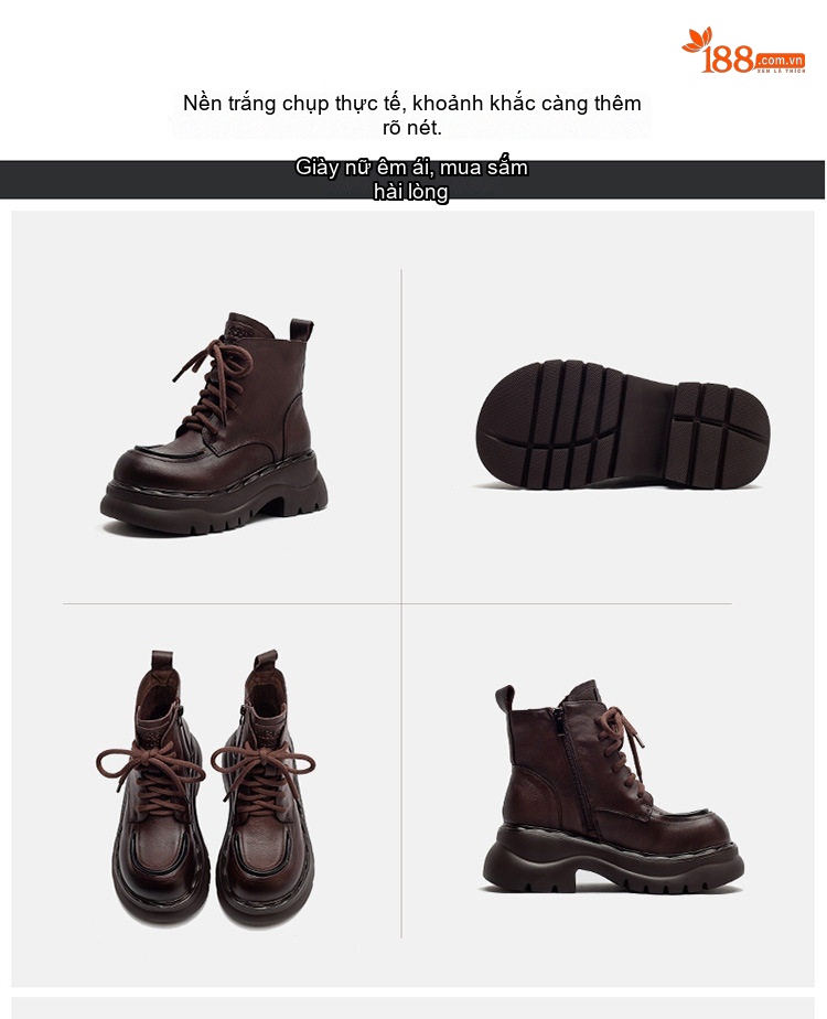 Giày Boot Martin Nữ Da Bò Cổ Cao Có Khóa Bên Hông Phong Cách Anh Quốc Chiều Cao Đế Khoảng 5cm Màu Đen, Nâu chi tiết 17