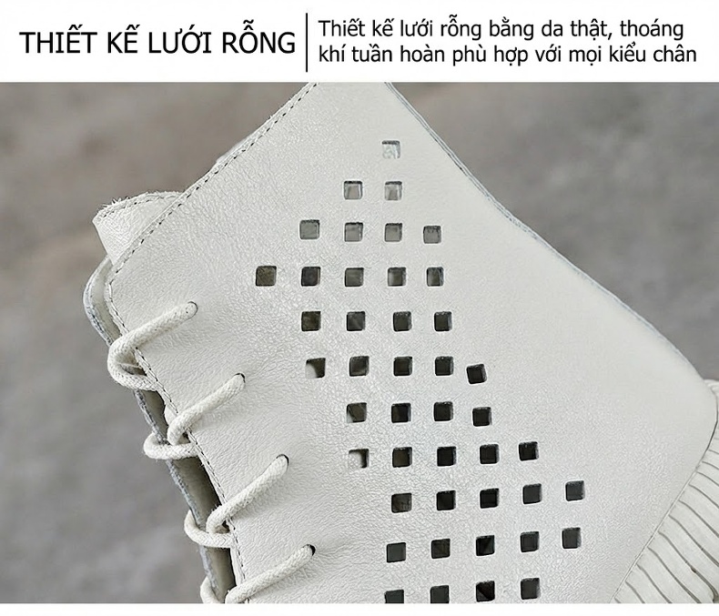 Giày Boot Martin Nữ Da Thật Lưới Thoáng Khí Chiều Cao Đế Khoảng 3cm Màu Đen, Trắng chi tiết 5