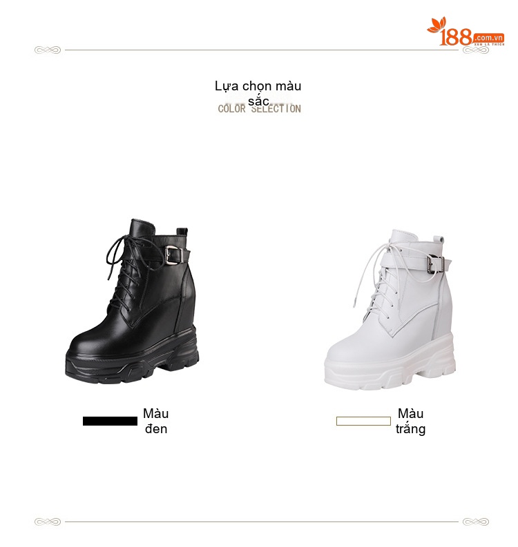 Giày Boot Martin Nữ Da Thật Tăng Chiều Cao Bên Trong Phong Cách Anh Quốc Chiều Cao Đế Khoảng 7cm Màu Đen, Trắng chi tiết 2
