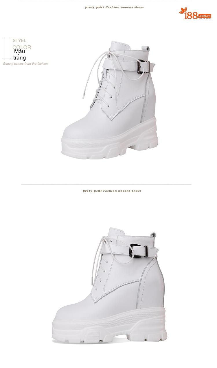 Giày Boot Martin Nữ Da Thật Tăng Chiều Cao Bên Trong Phong Cách Anh Quốc Chiều Cao Đế Khoảng 7cm Màu Đen, Trắng chi tiết 11